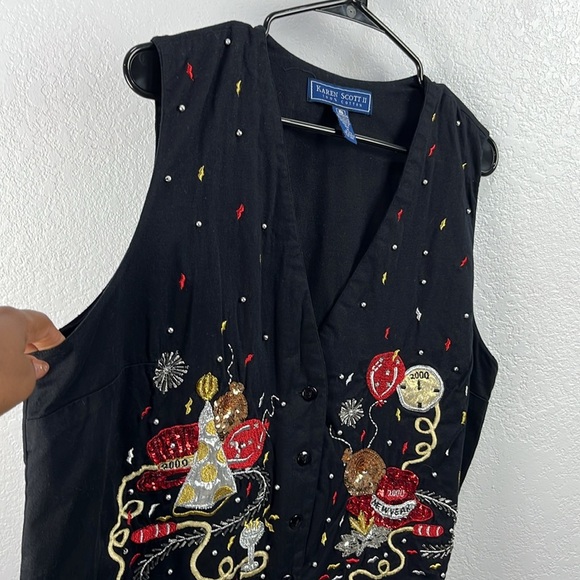 Vintage Karen Scott Women’s Y2K Black Cotton 2000 New Year Vest Millennial Sz 1X - Picture 4 of 9